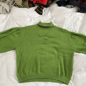 Fashion Brand Company Green Sweater with Face Design